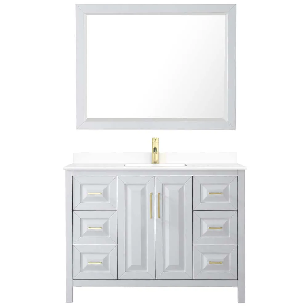 Daria 48 Inch Single Bathroom Vanity in White - Brushed Gold Trim