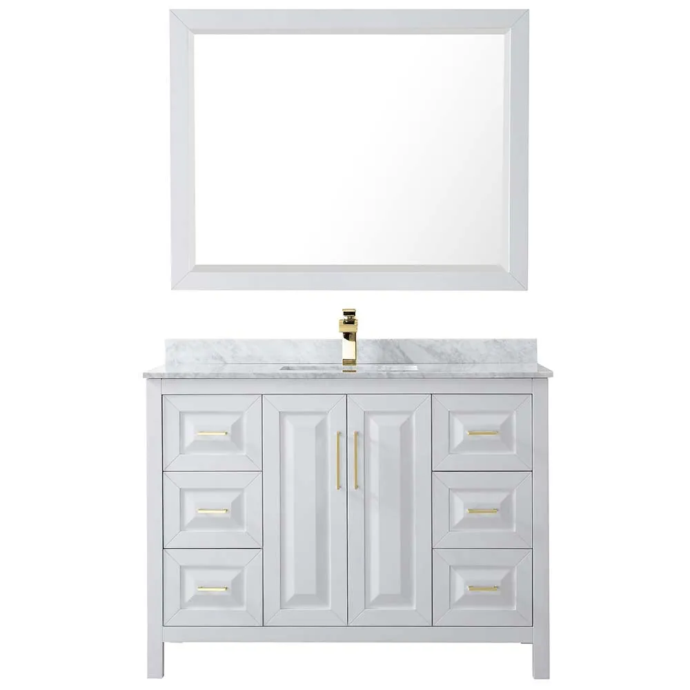 Daria 48 Inch Single Bathroom Vanity in White - Brushed Gold Trim