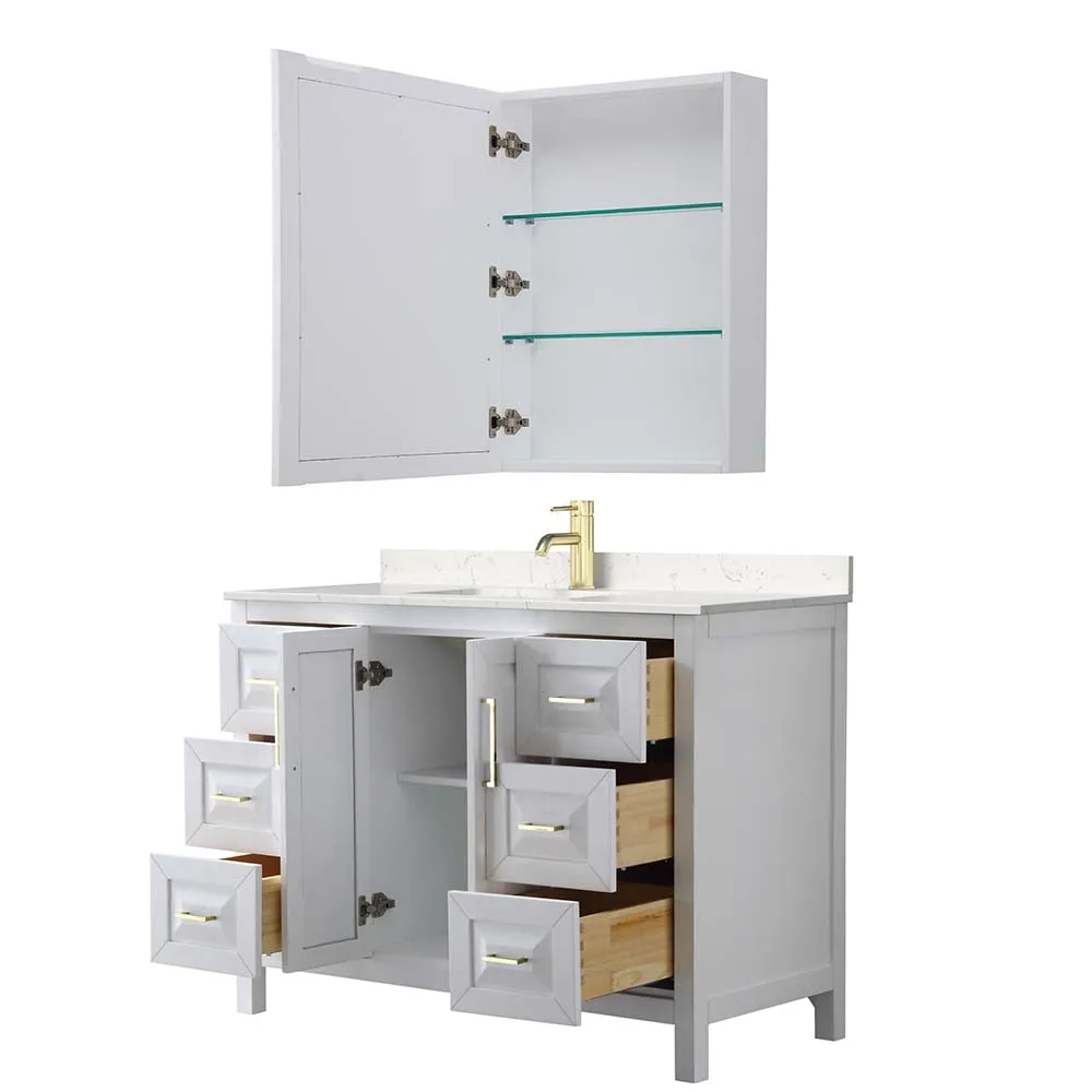 Daria 48 Inch Single Bathroom Vanity in White - Brushed Gold Trim