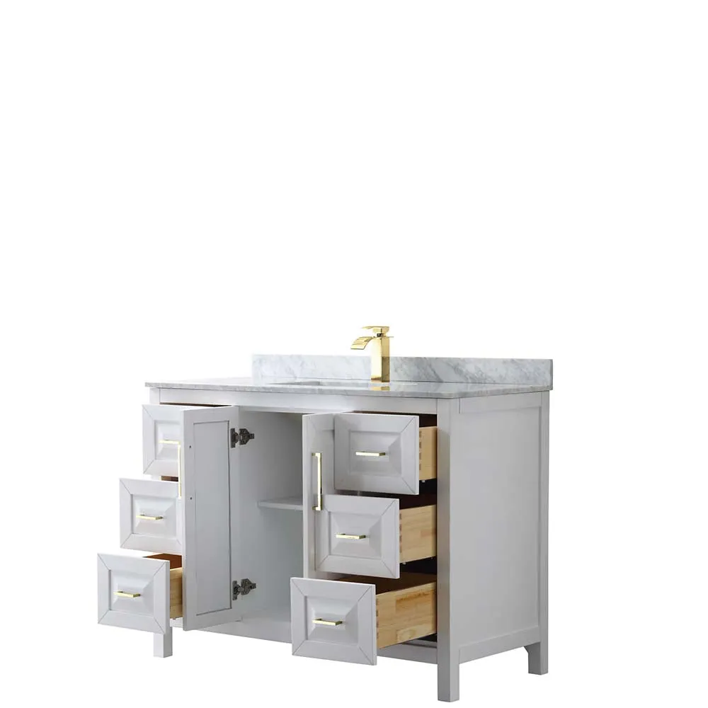 Daria 48 Inch Single Bathroom Vanity in White - Brushed Gold Trim