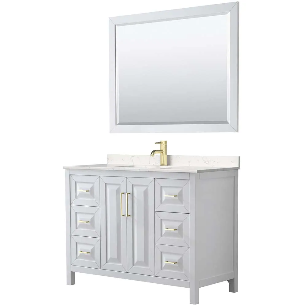 Daria 48 Inch Single Bathroom Vanity in White - Brushed Gold Trim