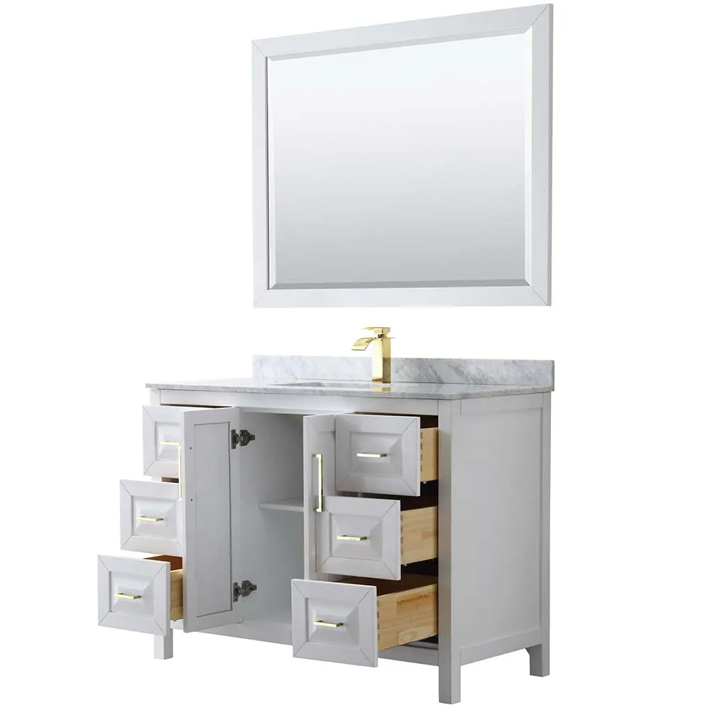 Daria 48 Inch Single Bathroom Vanity in White - Brushed Gold Trim