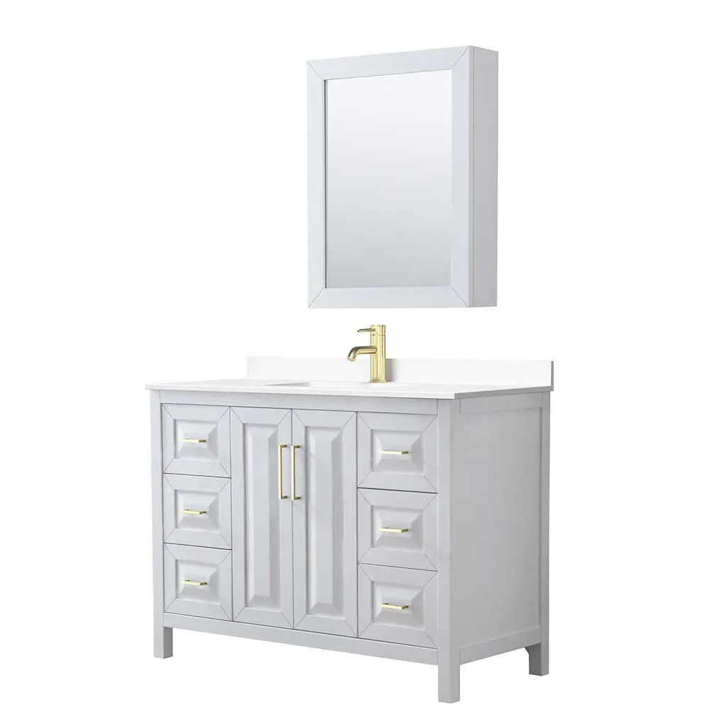 Daria 48 Inch Single Bathroom Vanity in White - Brushed Gold Trim
