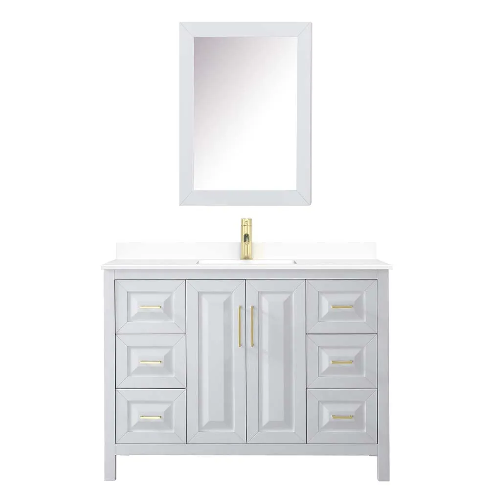 Daria 48 Inch Single Bathroom Vanity in White - Brushed Gold Trim