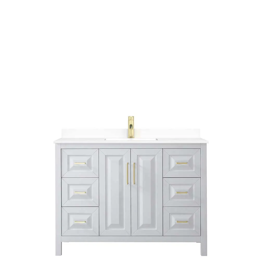 Daria 48 Inch Single Bathroom Vanity in White - Brushed Gold Trim
