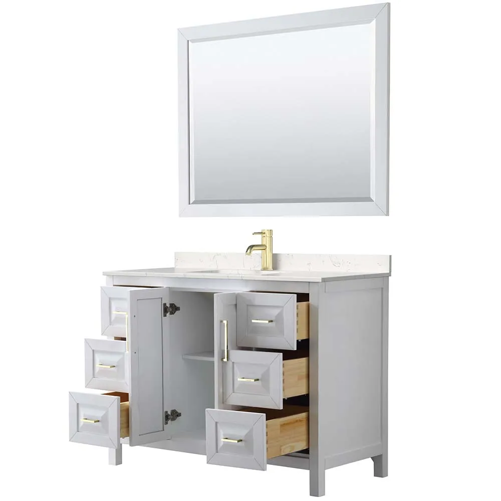 Daria 48 Inch Single Bathroom Vanity in White - Brushed Gold Trim