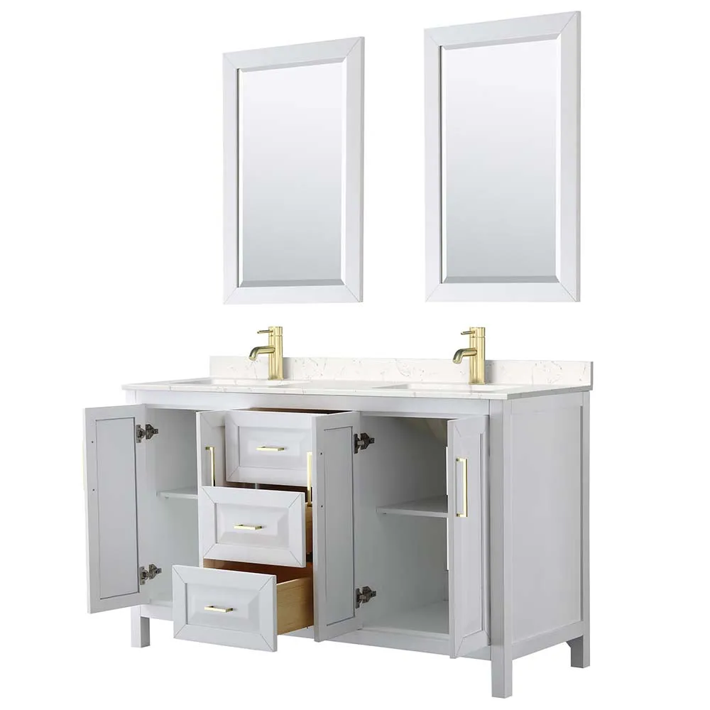 Daria 60 Inch Double Bathroom Vanity in White - Brushed Gold Trim
