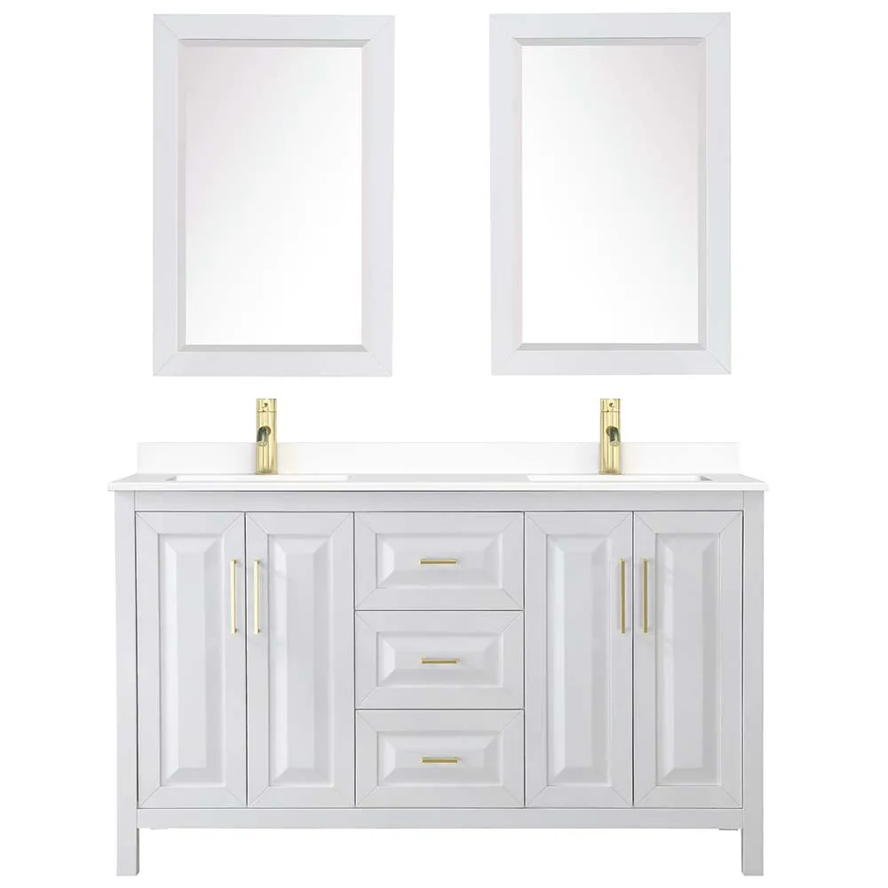 Daria 60 Inch Double Bathroom Vanity in White - Brushed Gold Trim