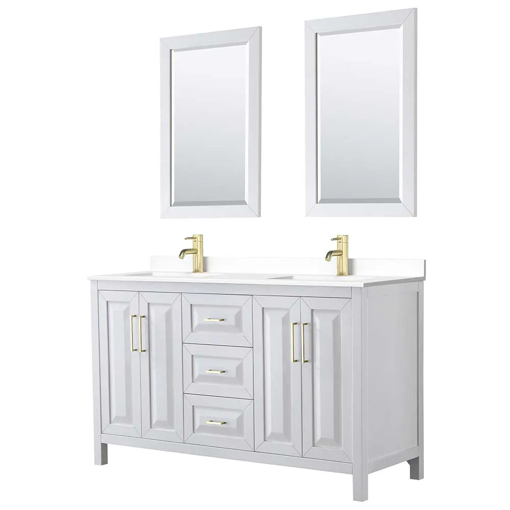 Daria 60 Inch Double Bathroom Vanity in White - Brushed Gold Trim
