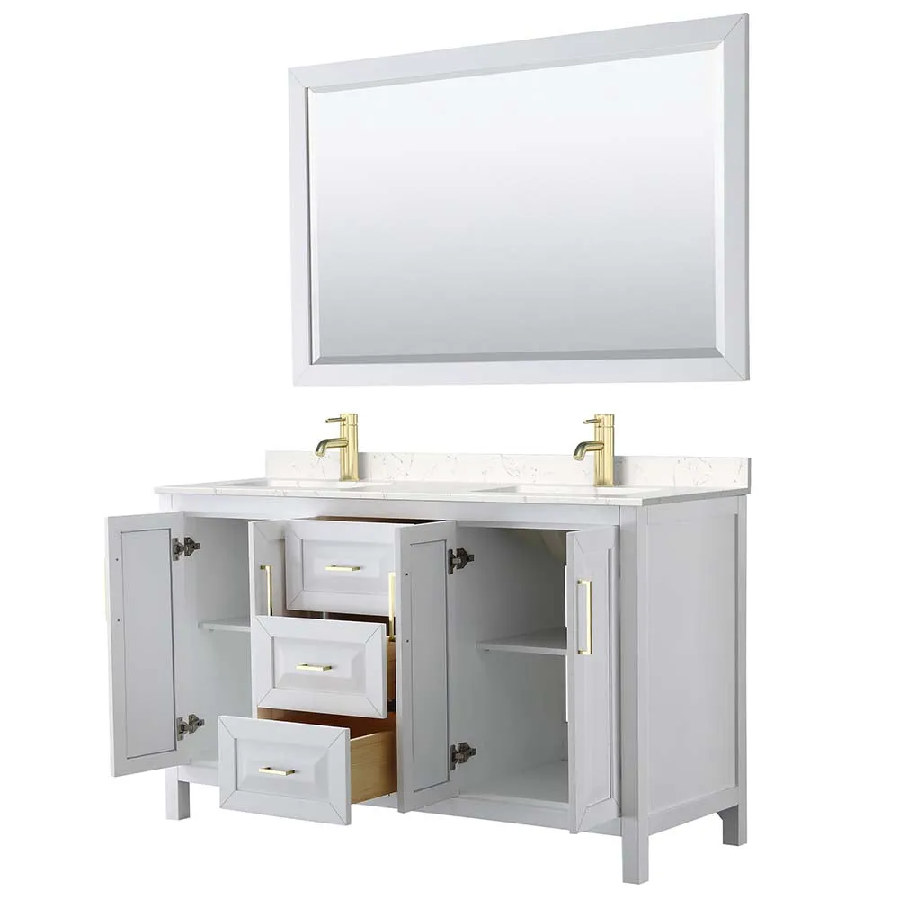 Daria 60 Inch Double Bathroom Vanity in White - Brushed Gold Trim