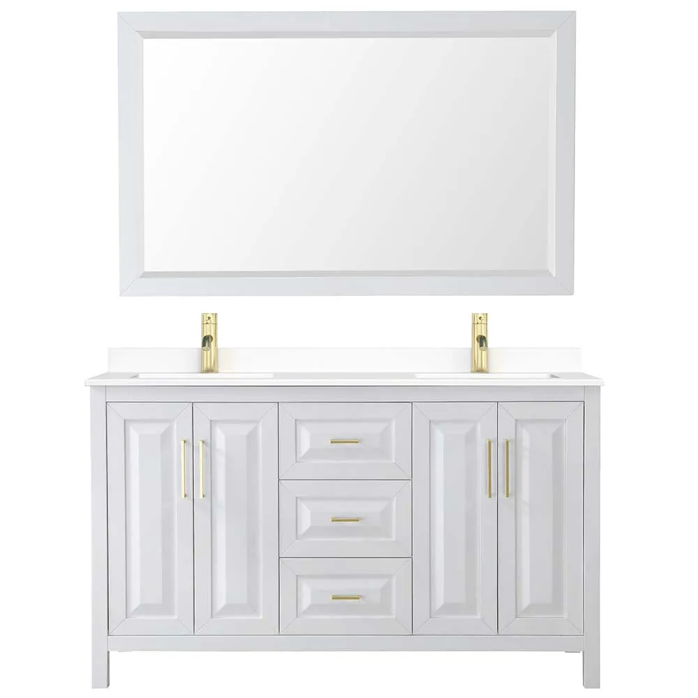 Daria 60 Inch Double Bathroom Vanity in White - Brushed Gold Trim