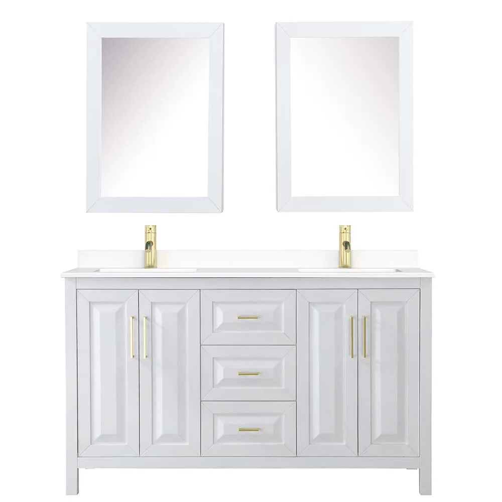 Daria 60 Inch Double Bathroom Vanity in White - Brushed Gold Trim