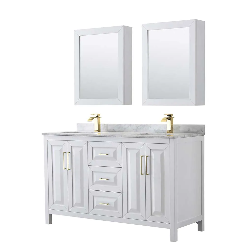 Daria 60 Inch Double Bathroom Vanity in White - Brushed Gold Trim