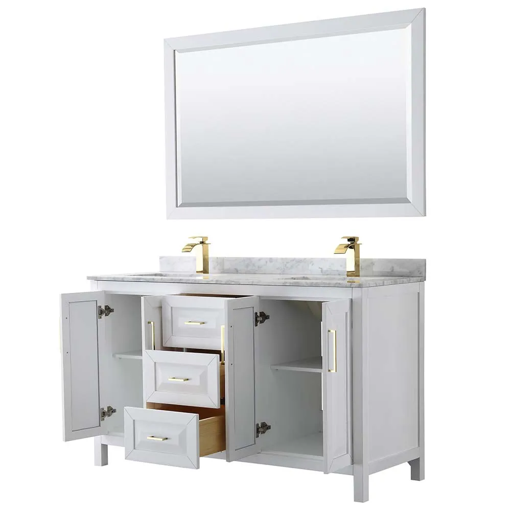 Daria 60 Inch Double Bathroom Vanity in White - Brushed Gold Trim