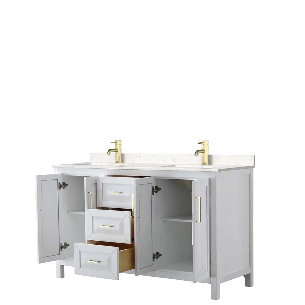 Daria 60 Inch Double Bathroom Vanity in White - Brushed Gold Trim