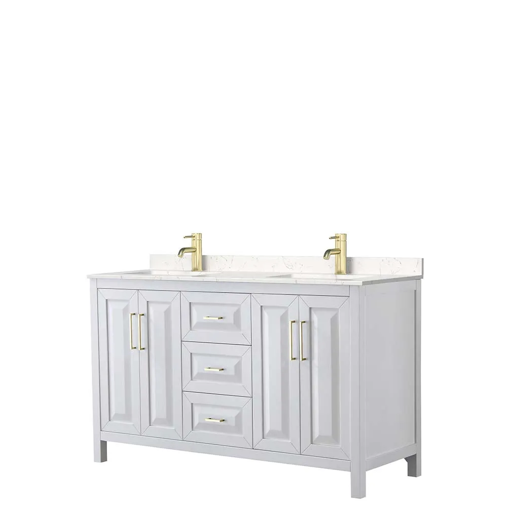 Daria 60 Inch Double Bathroom Vanity in White - Brushed Gold Trim