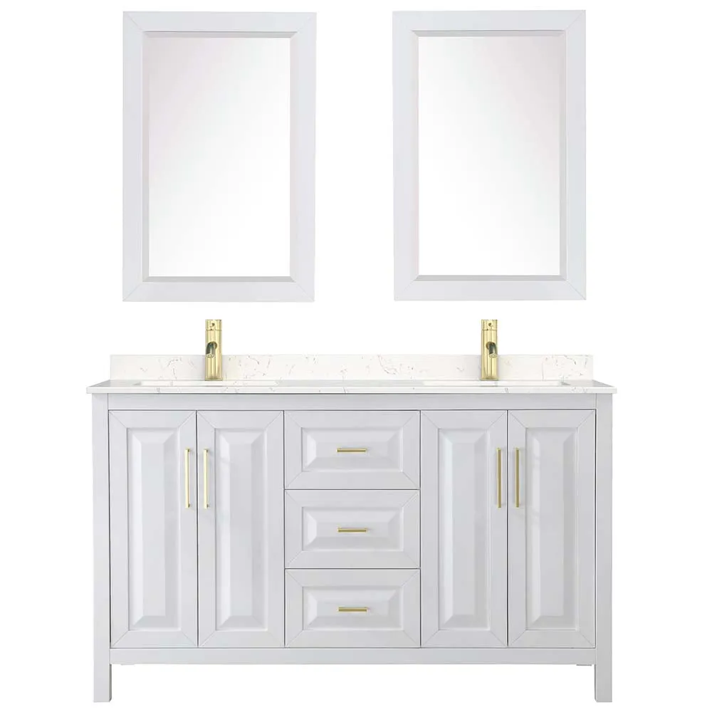 Daria 60 Inch Double Bathroom Vanity in White - Brushed Gold Trim