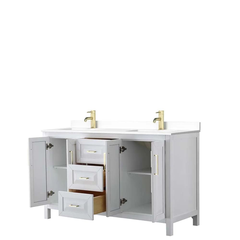 Daria 60 Inch Double Bathroom Vanity in White - Brushed Gold Trim