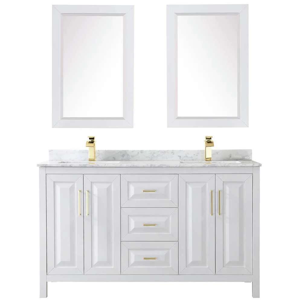 Daria 60 Inch Double Bathroom Vanity in White - Brushed Gold Trim
