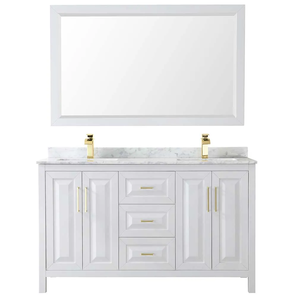 Daria 60 Inch Double Bathroom Vanity in White - Brushed Gold Trim