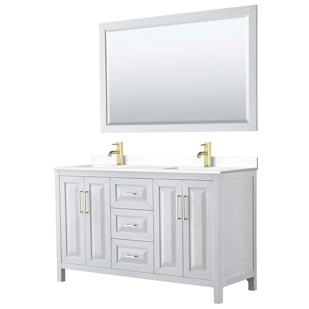 Daria 60 Inch Double Bathroom Vanity in White - Brushed Gold Trim