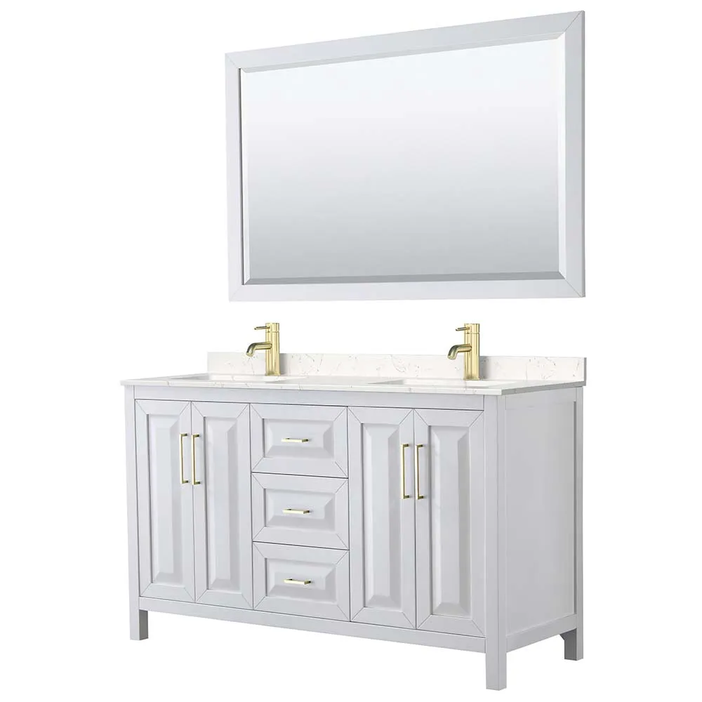 Daria 60 Inch Double Bathroom Vanity in White - Brushed Gold Trim