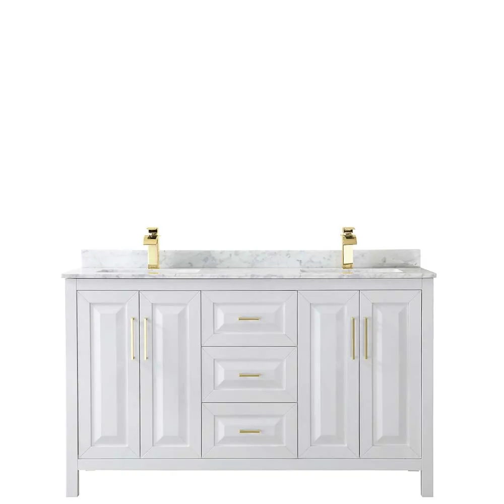 Daria 60 Inch Double Bathroom Vanity in White - Brushed Gold Trim