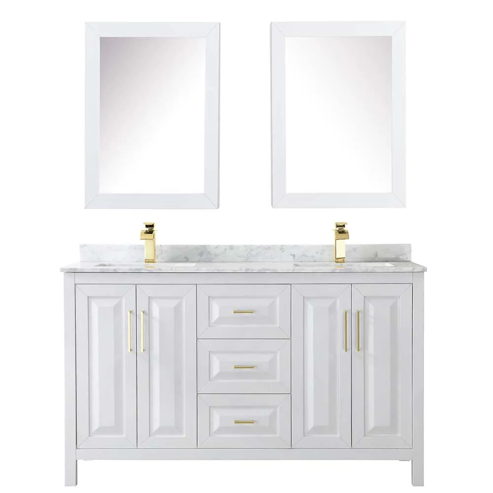 Daria 60 Inch Double Bathroom Vanity in White - Brushed Gold Trim
