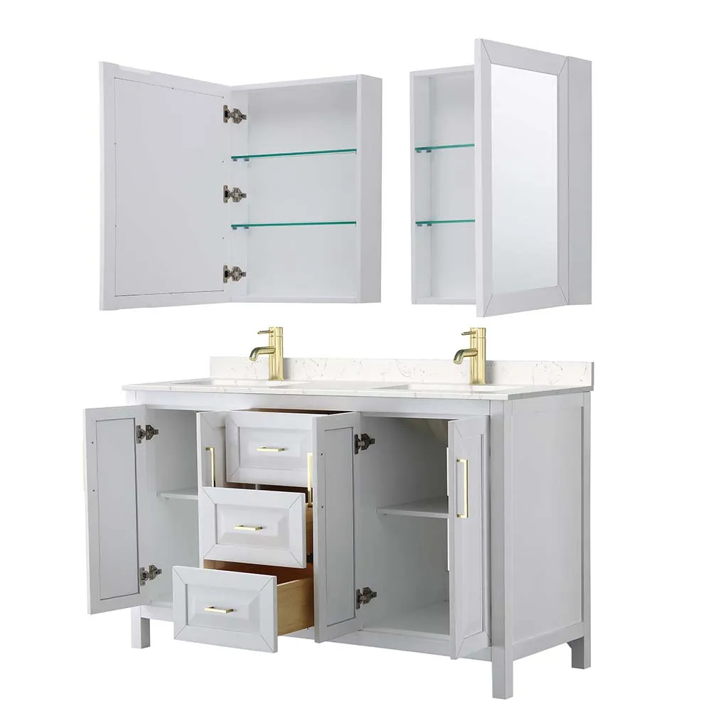 Daria 60 Inch Double Bathroom Vanity in White - Brushed Gold Trim