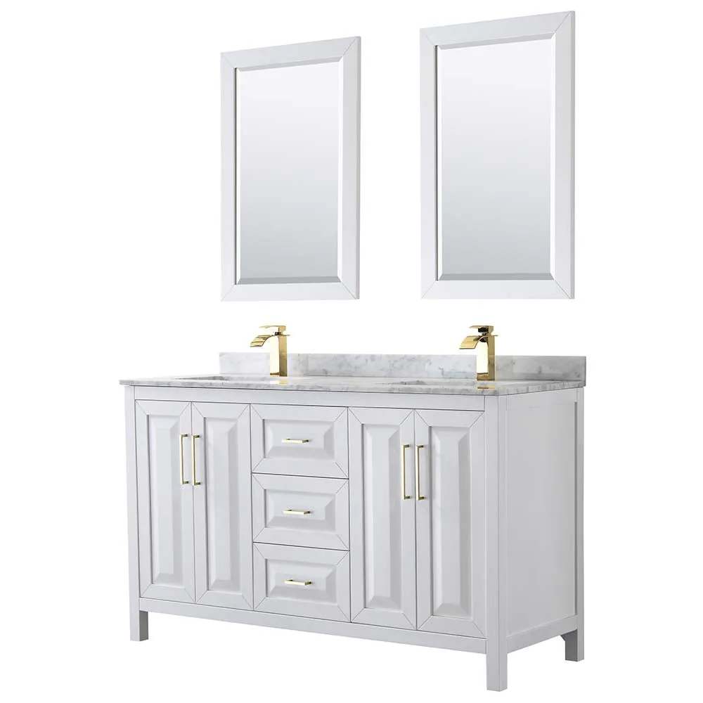 Daria 60 Inch Double Bathroom Vanity in White - Brushed Gold Trim
