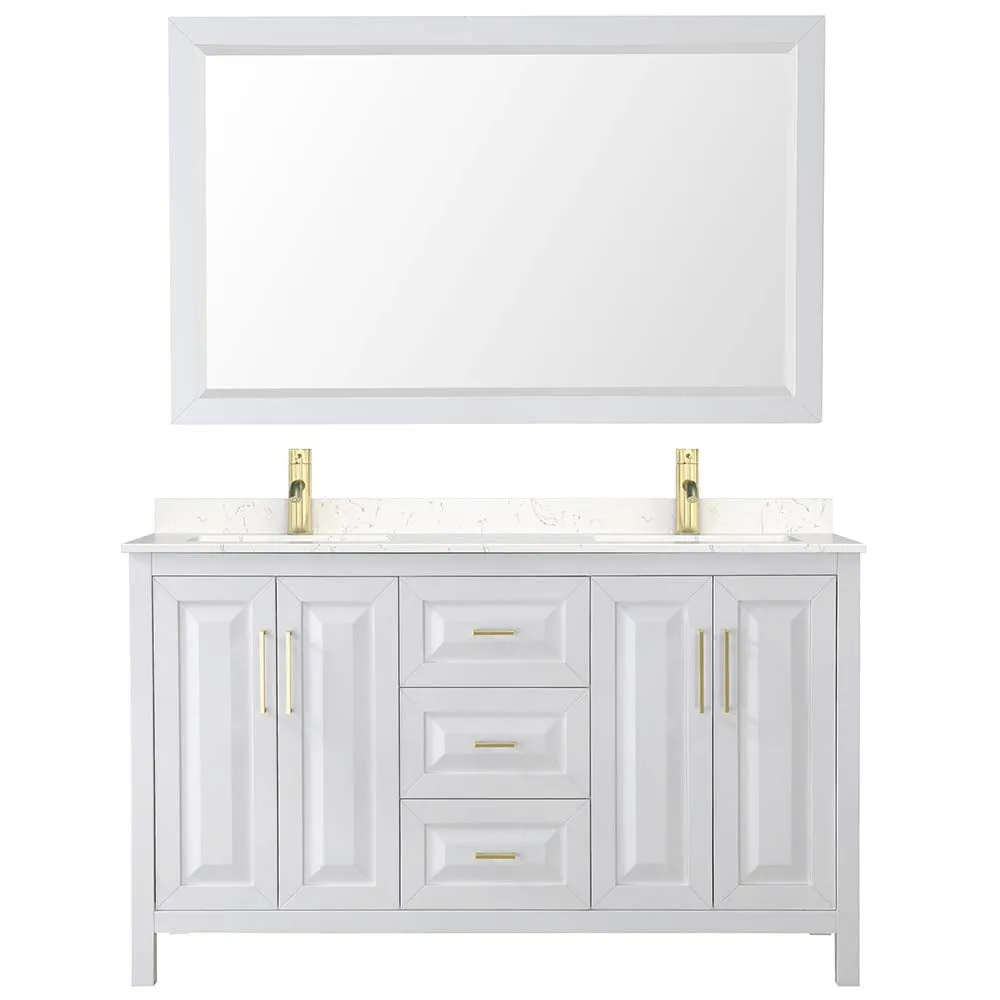 Daria 60 Inch Double Bathroom Vanity in White - Brushed Gold Trim