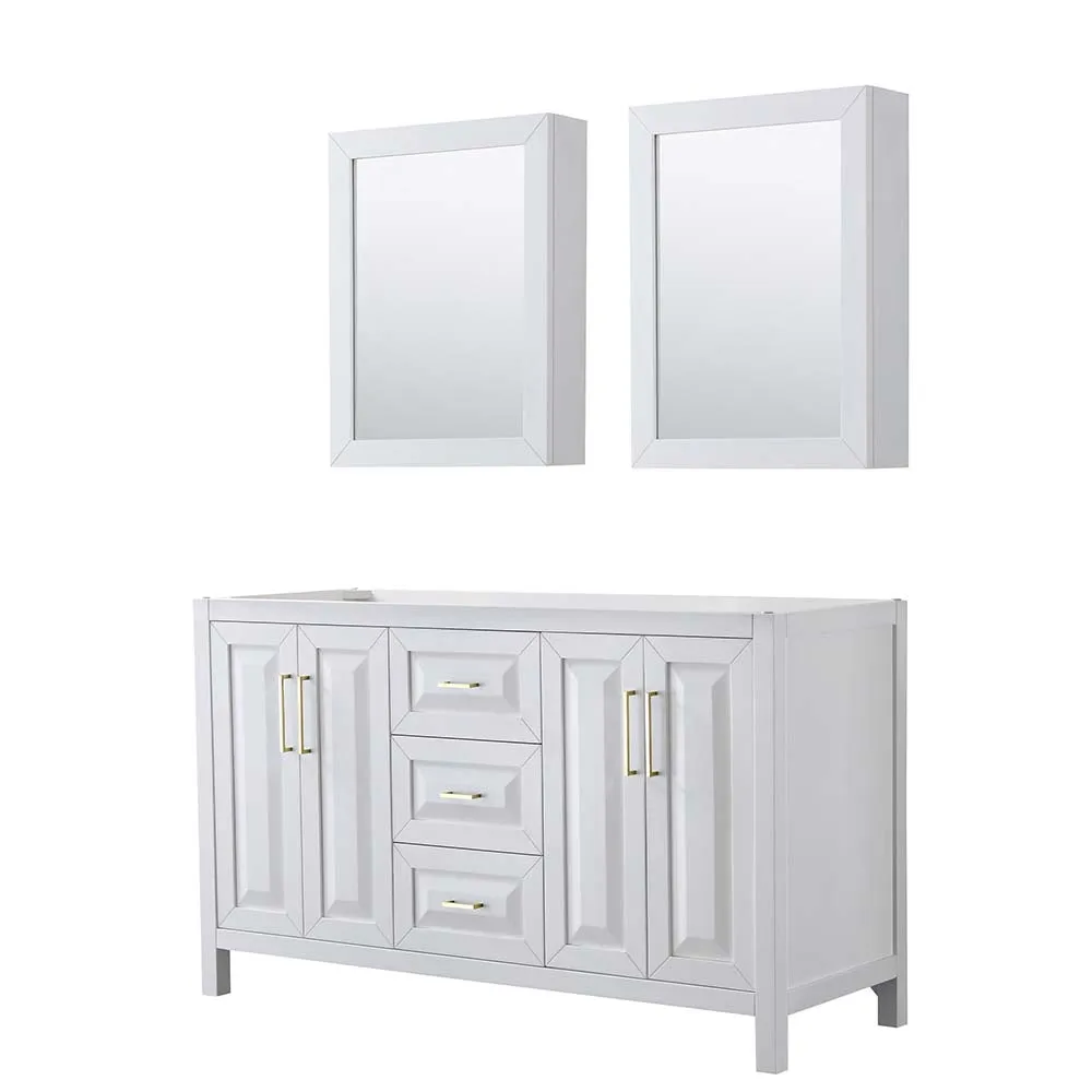 Daria 60 Inch Double Bathroom Vanity in White - Brushed Gold Trim