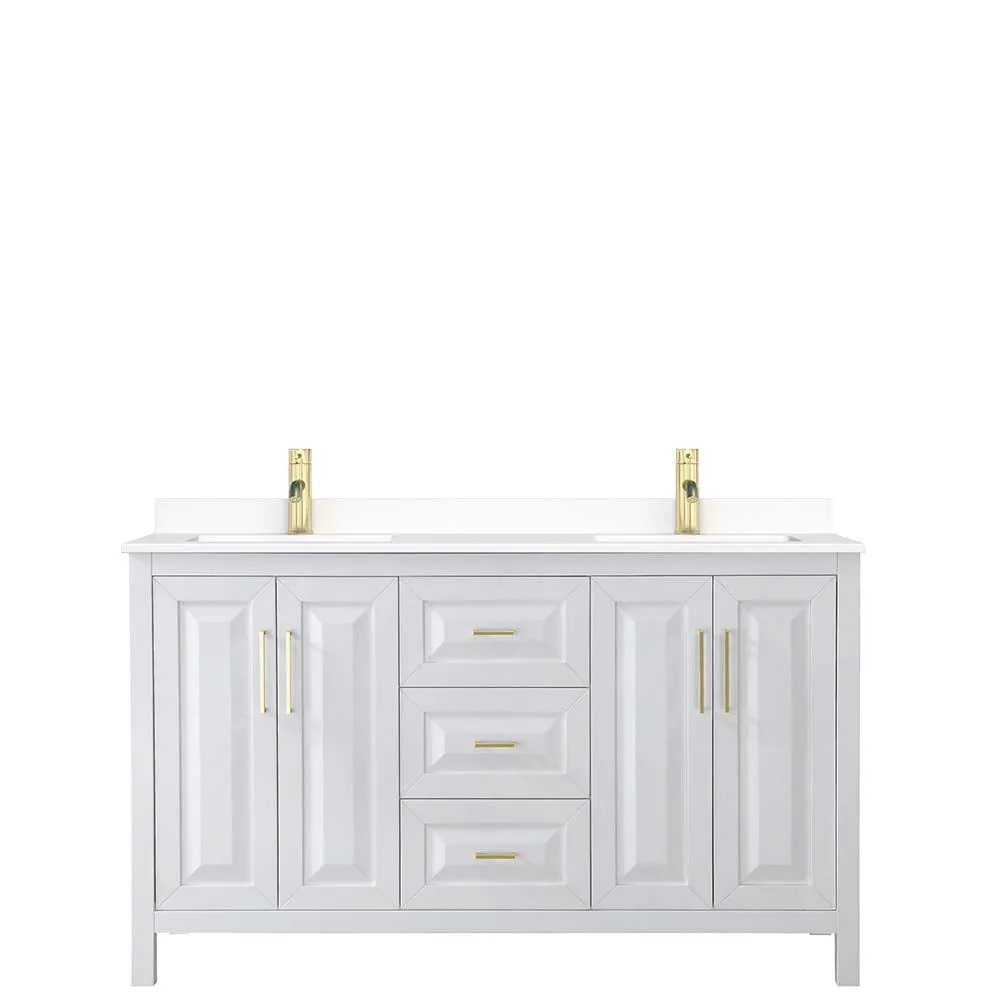 Daria 60 Inch Double Bathroom Vanity in White - Brushed Gold Trim