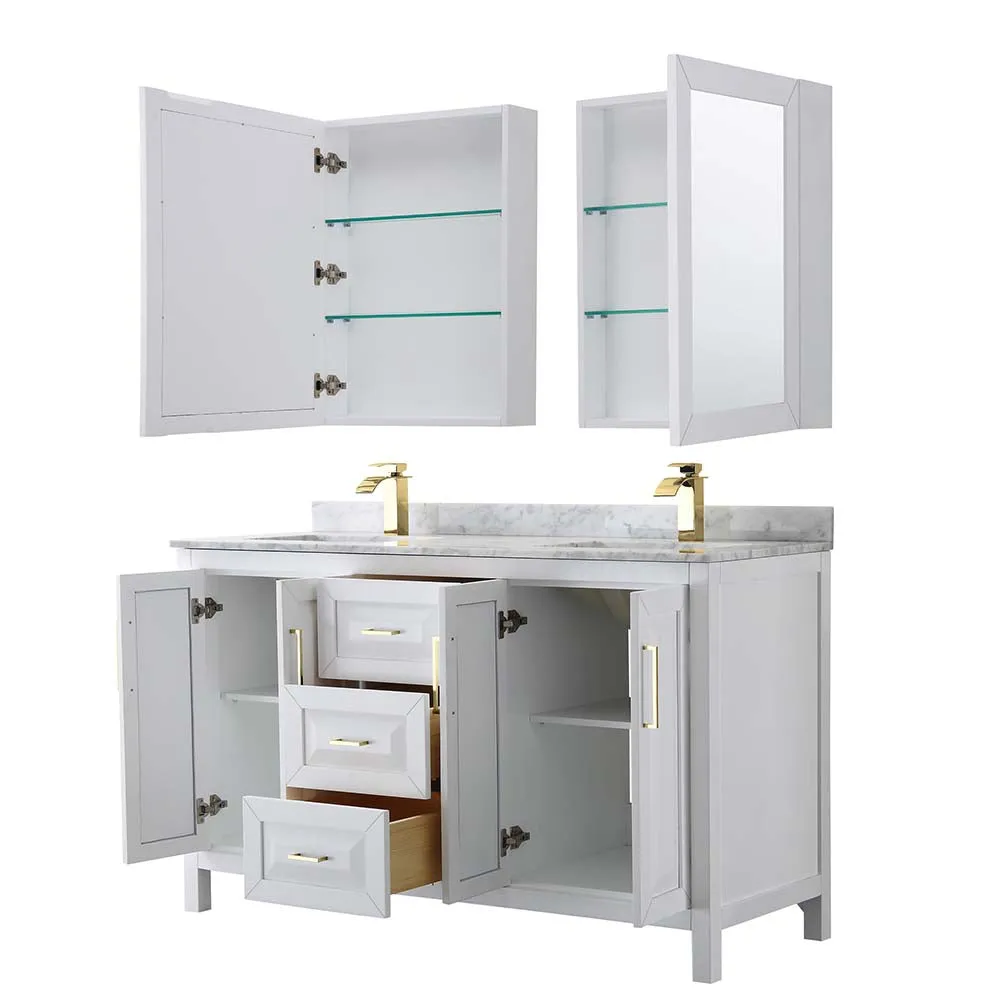 Daria 60 Inch Double Bathroom Vanity in White - Brushed Gold Trim