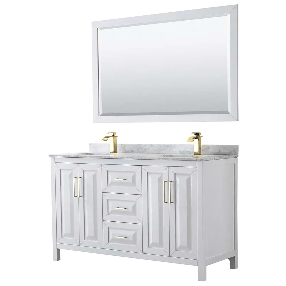 Daria 60 Inch Double Bathroom Vanity in White - Brushed Gold Trim