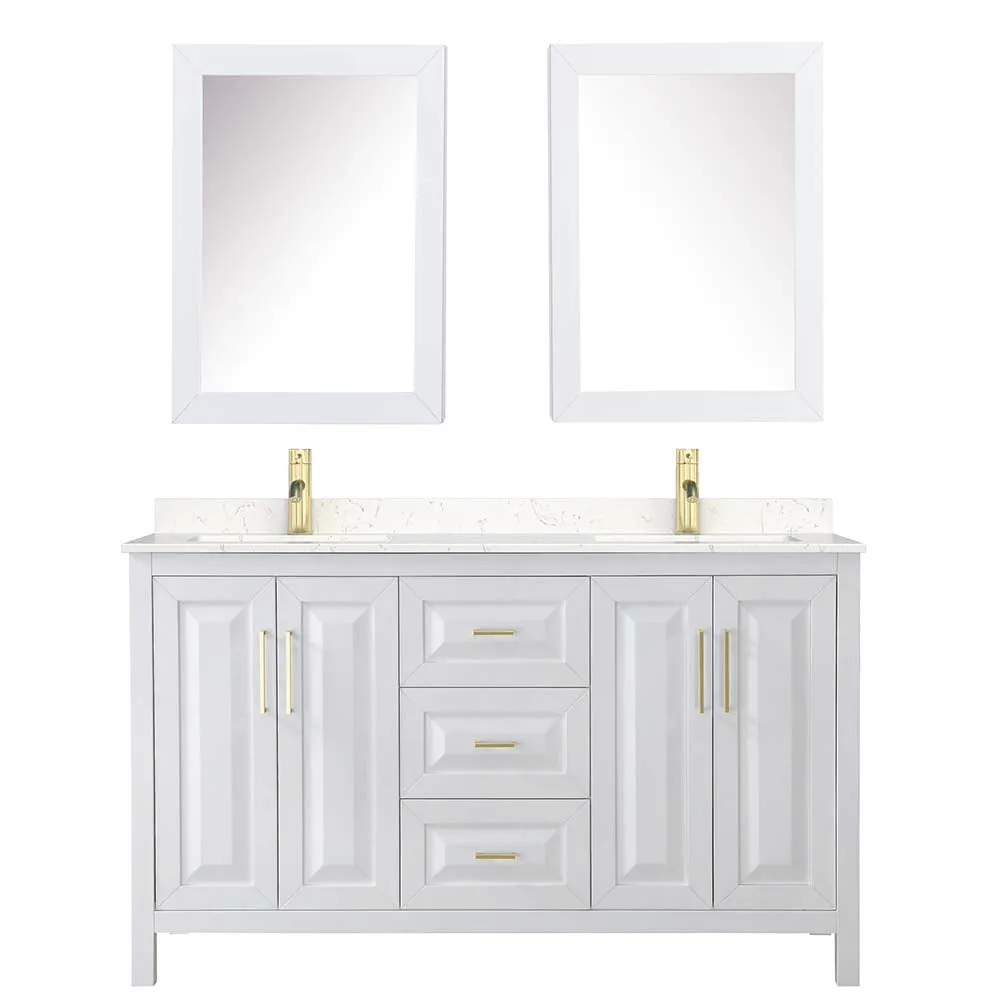 Daria 60 Inch Double Bathroom Vanity in White - Brushed Gold Trim