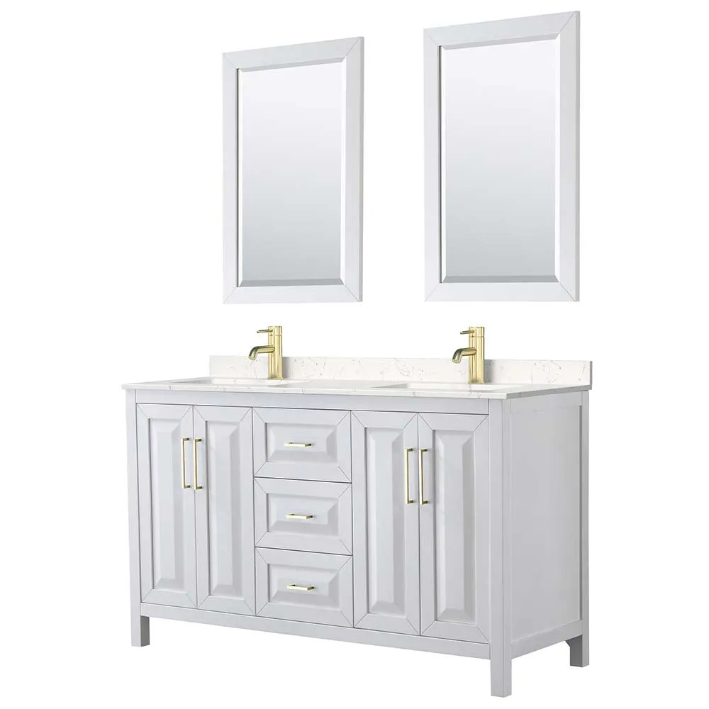 Daria 60 Inch Double Bathroom Vanity in White - Brushed Gold Trim