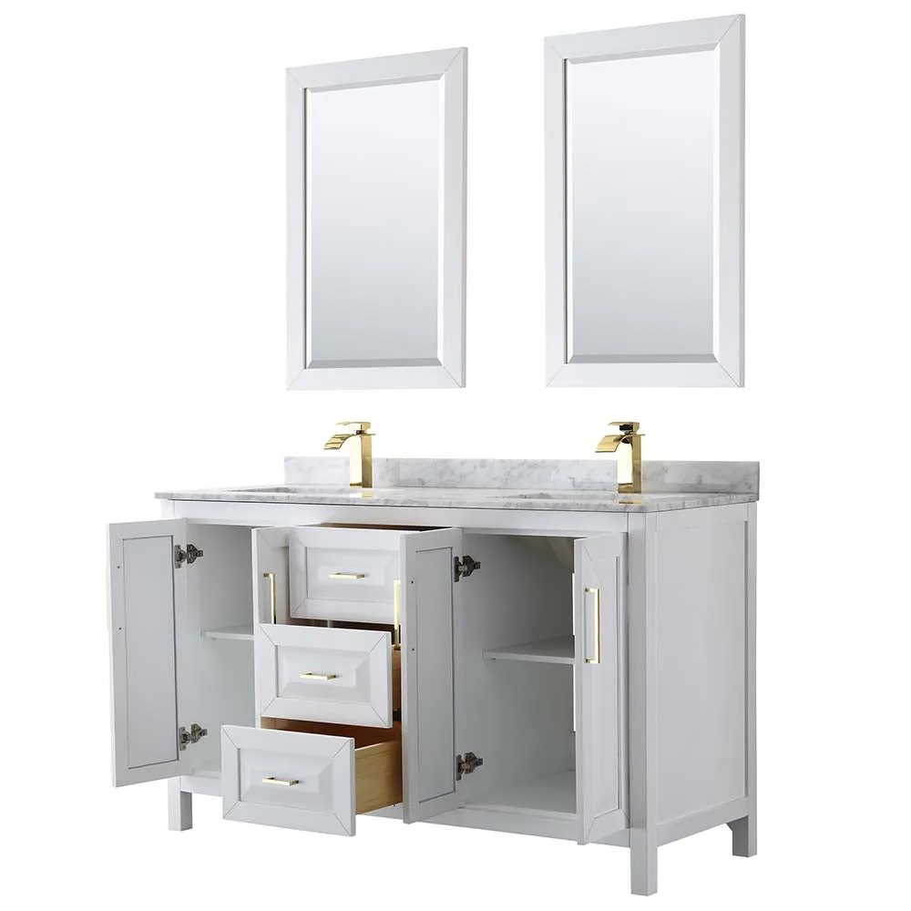 Daria 60 Inch Double Bathroom Vanity in White - Brushed Gold Trim