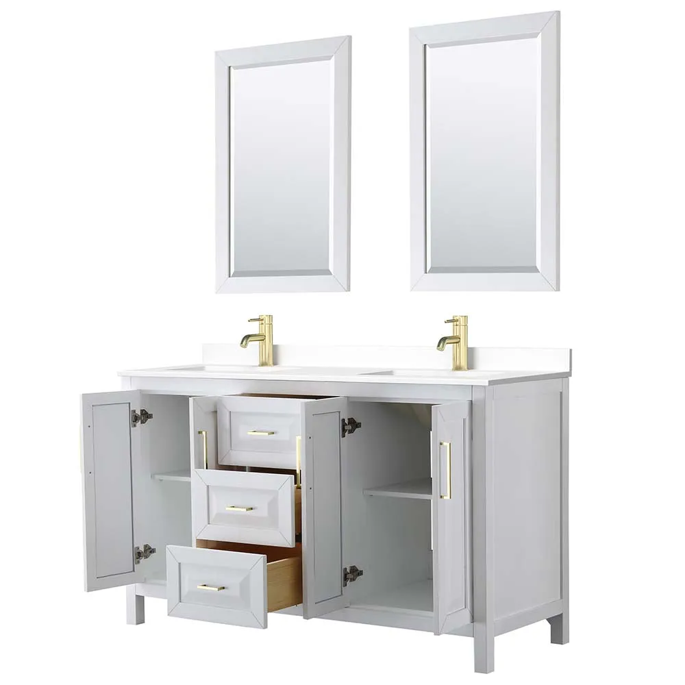 Daria 60 Inch Double Bathroom Vanity in White - Brushed Gold Trim