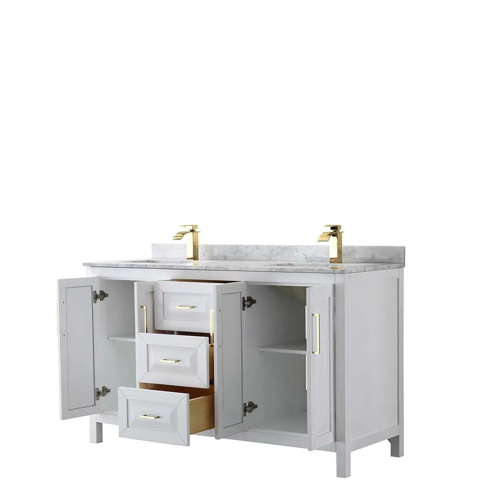 Daria 60 Inch Double Bathroom Vanity in White - Brushed Gold Trim