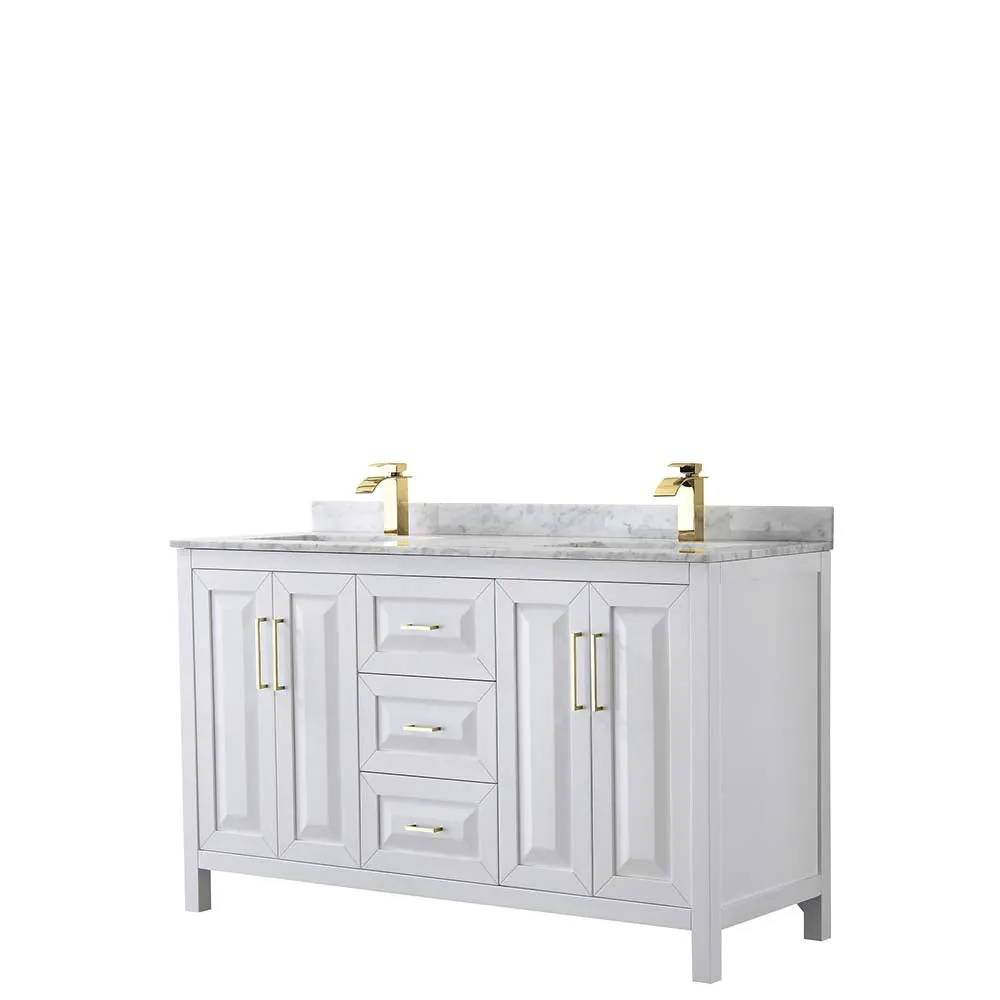 Daria 60 Inch Double Bathroom Vanity in White - Brushed Gold Trim