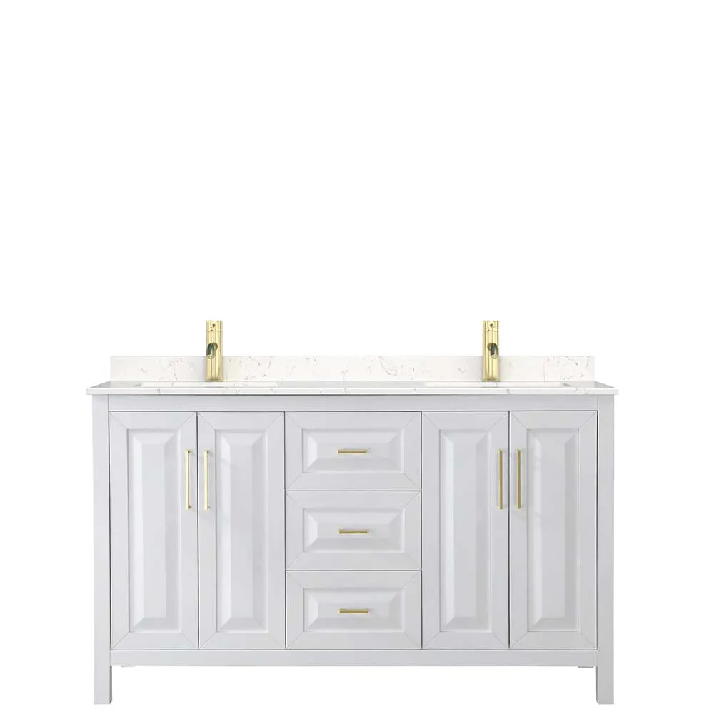 Daria 60 Inch Double Bathroom Vanity in White - Brushed Gold Trim