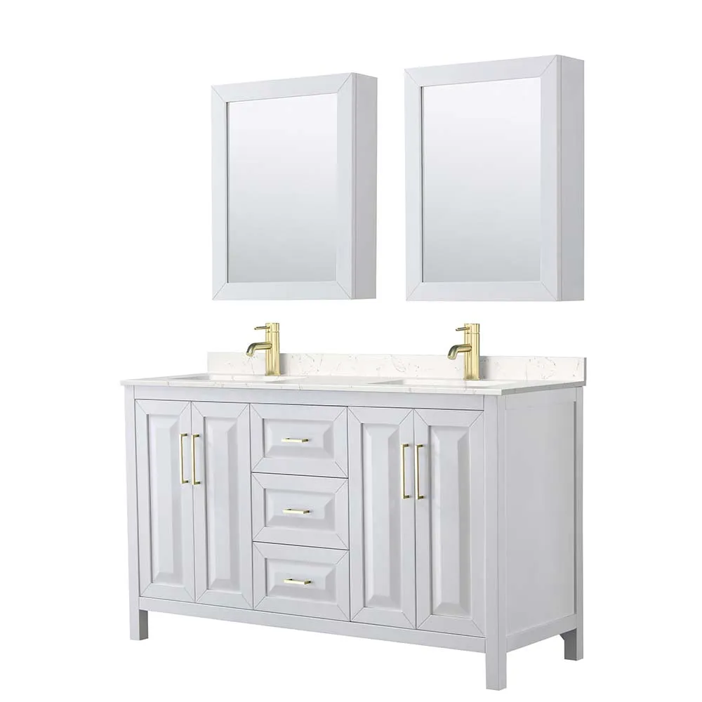 Daria 60 Inch Double Bathroom Vanity in White - Brushed Gold Trim