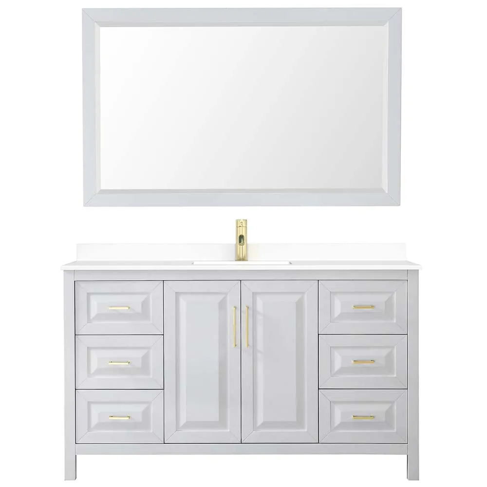 Daria 60 Inch Single Bathroom Vanity in White - Brushed Gold Trim