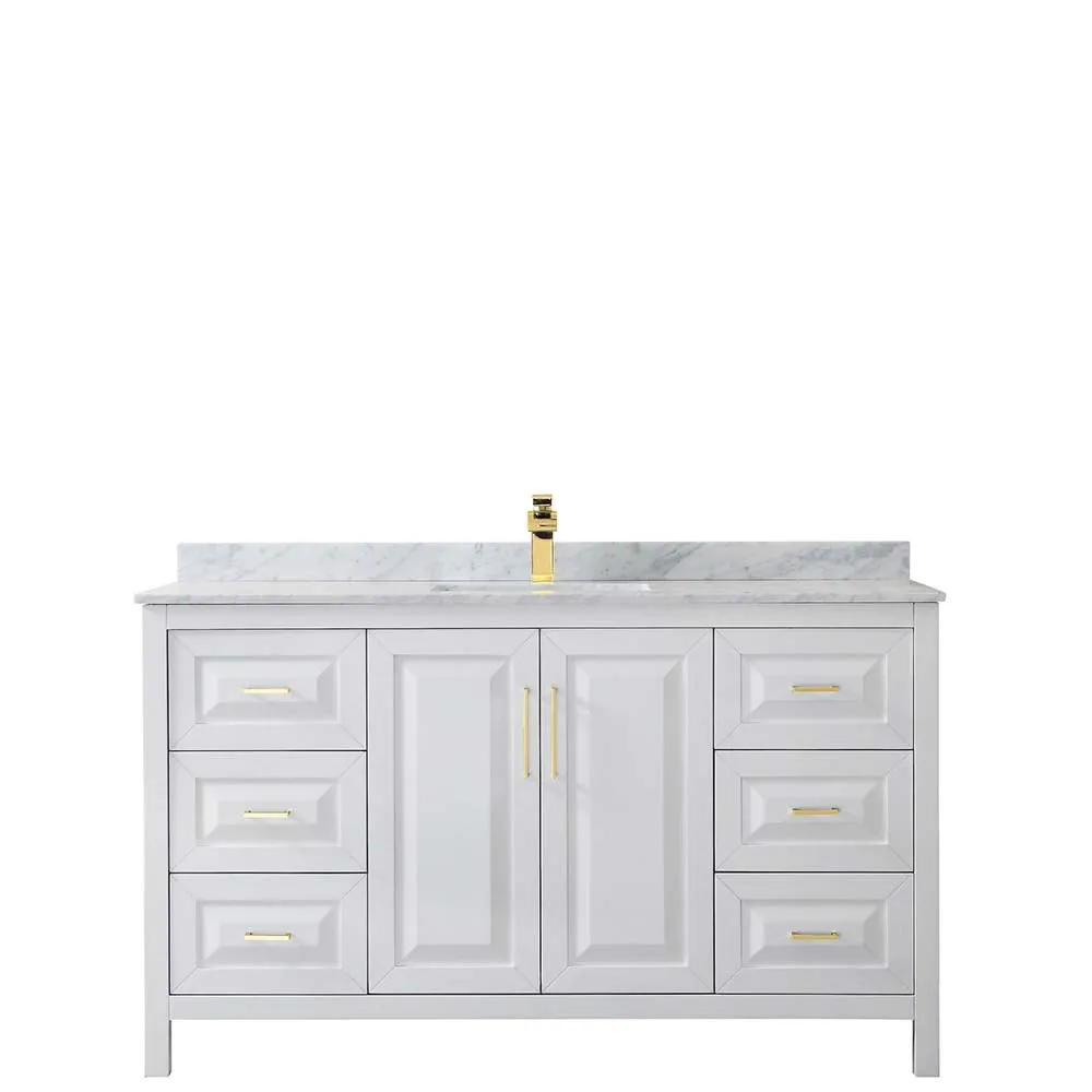 Daria 60 Inch Single Bathroom Vanity in White - Brushed Gold Trim