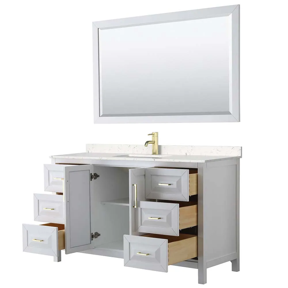 Daria 60 Inch Single Bathroom Vanity in White - Brushed Gold Trim