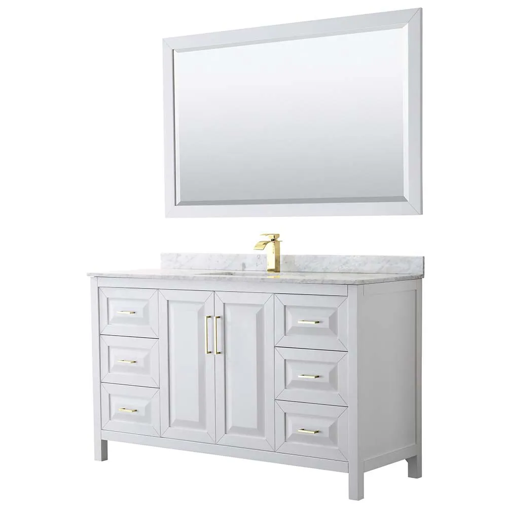 Daria 60 Inch Single Bathroom Vanity in White - Brushed Gold Trim