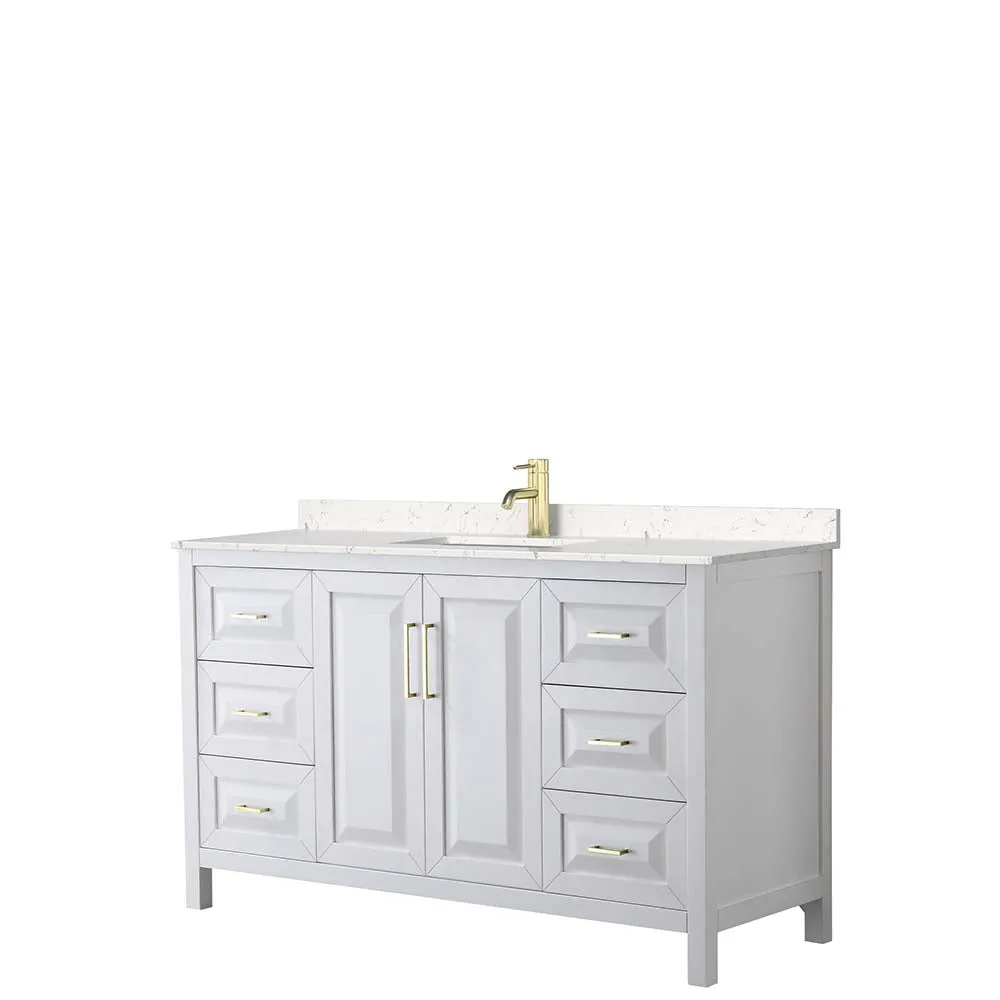 Daria 60 Inch Single Bathroom Vanity in White - Brushed Gold Trim