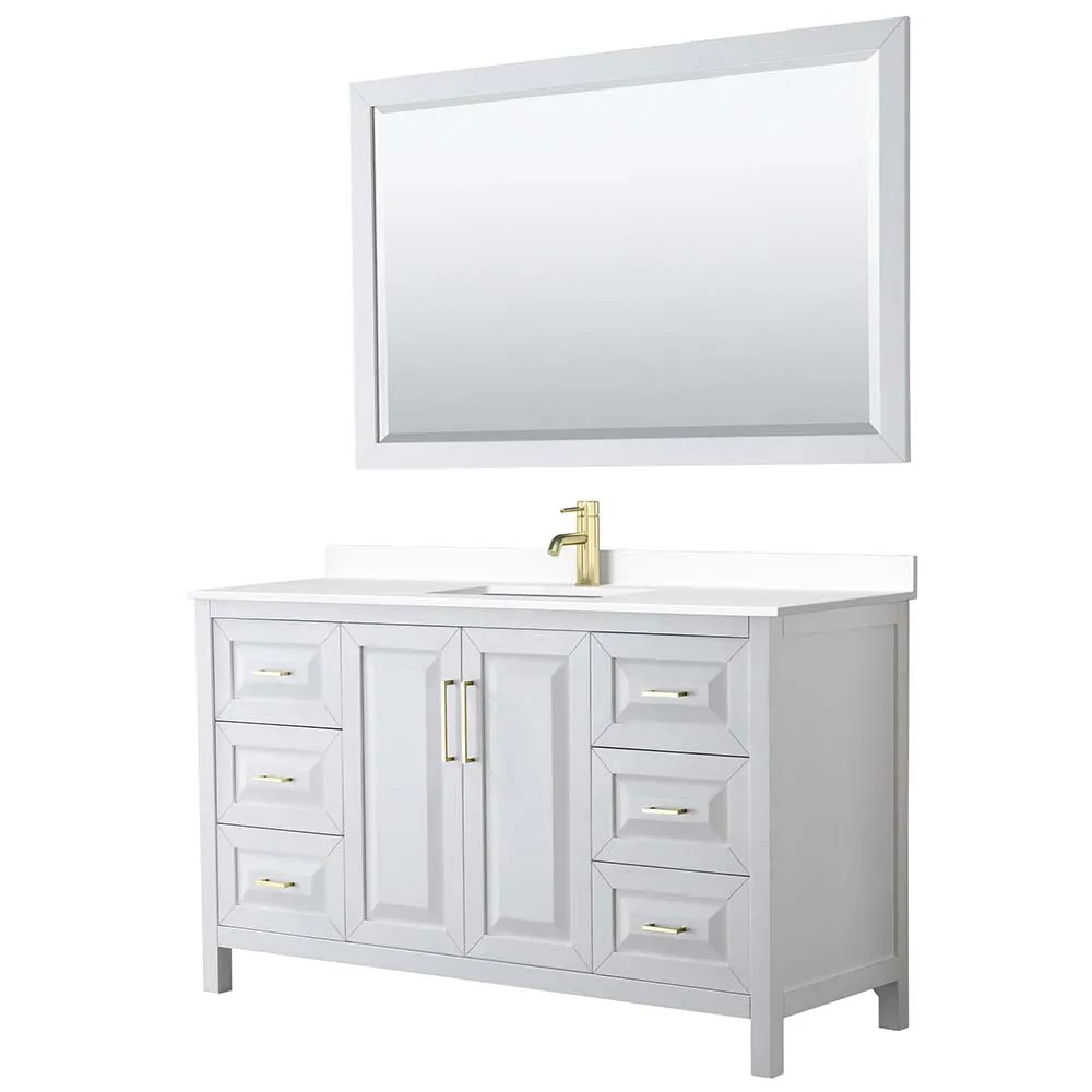 Daria 60 Inch Single Bathroom Vanity in White - Brushed Gold Trim