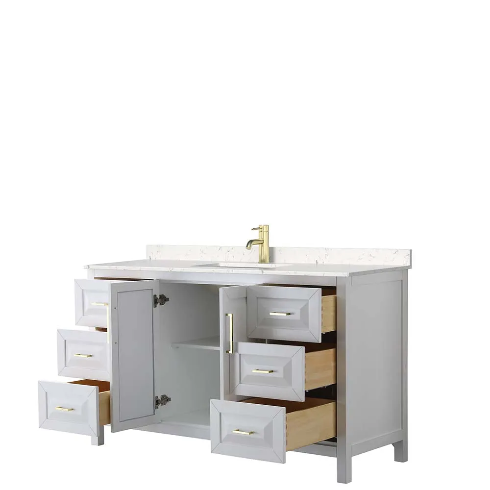 Daria 60 Inch Single Bathroom Vanity in White - Brushed Gold Trim